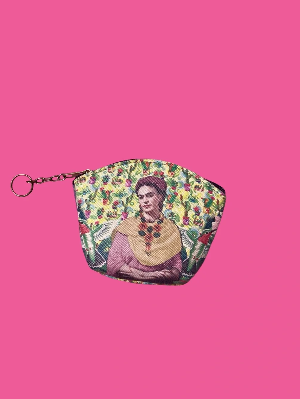 NEW Frida Kahlo Coin Purse Embossed Purple Suede/Canvas Bird Cactus Print